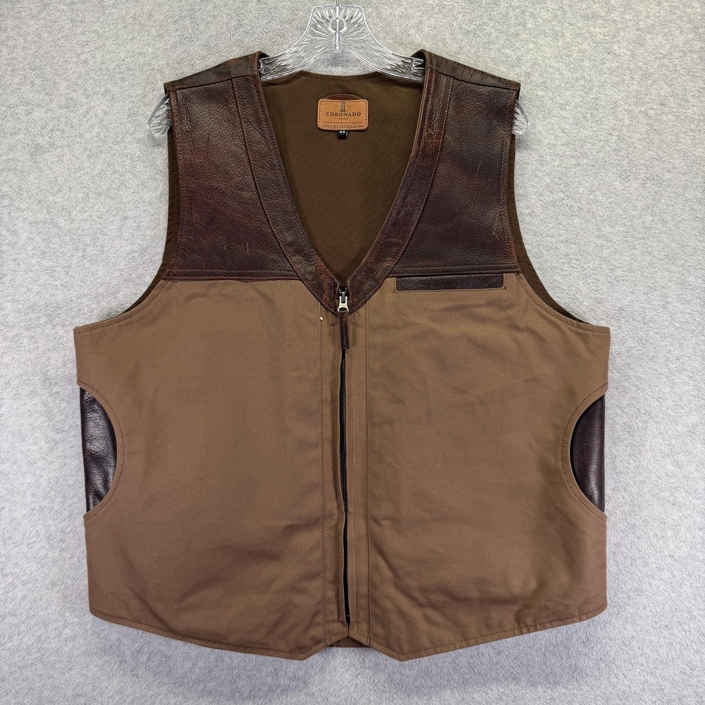 Coronado Leather Vest Mens 44 Brown Leather Trim Lined Full Zip Concealed Carry
